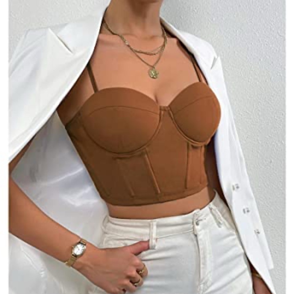 Haute Monde Tan Bustier Crop Top